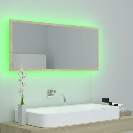 LED Bathroom Mirror Sonoma Oak 100x8.5x37 cm Acrylic