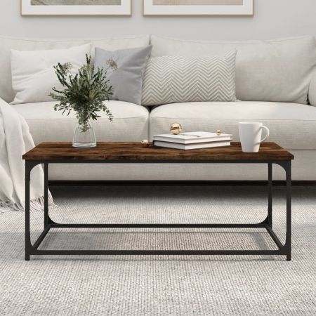 Coffee Table Smoked Oak 102x50x40 cm Engineered Wood and Iron