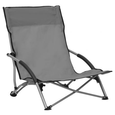 Folding Beach Chairs 2 pcs Grey Fabric