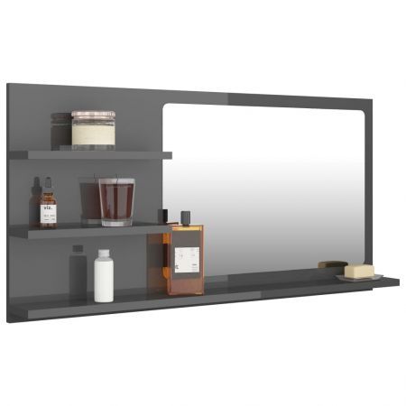 Bathroom Mirror High Gloss Grey 90x10.5x45 cm Engineered Wood