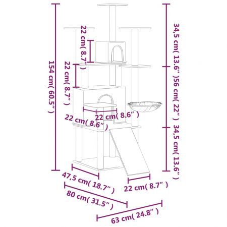 Cat Tree with Sisal Scratching Posts Light Grey 154 cm