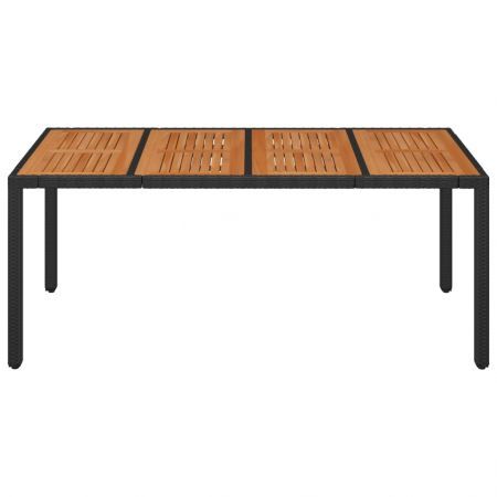 Garden Table with Wooden Top Black 190x90x75 cm Poly Rattan