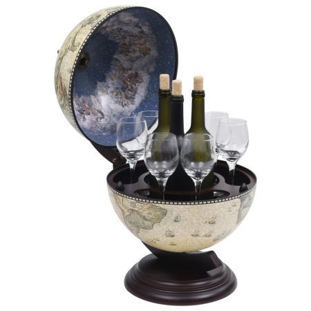 Tabletop Globe Bar Wine Stand Eucalyptus Wood Green