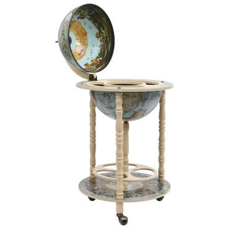 Globe Bar Wine Stand Eucalyptus Wood Blue