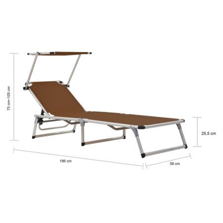 Folding Sun Lounger with Roof Aluminium and Textilene Brown