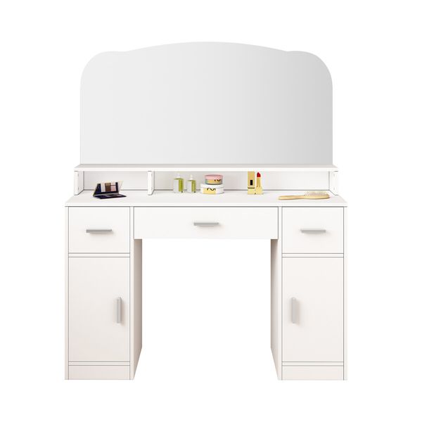 Dressing Table Vanity Mirror Dresser Makeup Desk With 3 Drawers Storage Bedroom Furniture White Modern