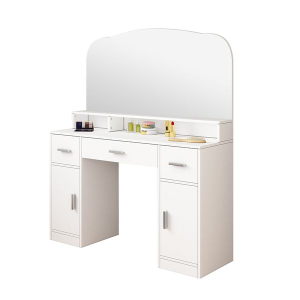 Dressing Table Vanity Mirror Dresser Makeup Desk With 3 Drawers Storage Bedroom Furniture White Modern