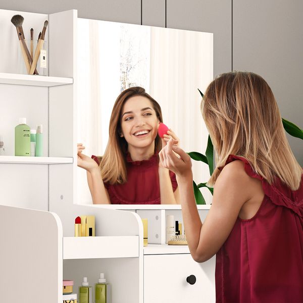 Dressing Table Vanity Mirror Dresser Makeup Desk With Drawers Storage 4 Shelves Bedroom Furniture White Modern