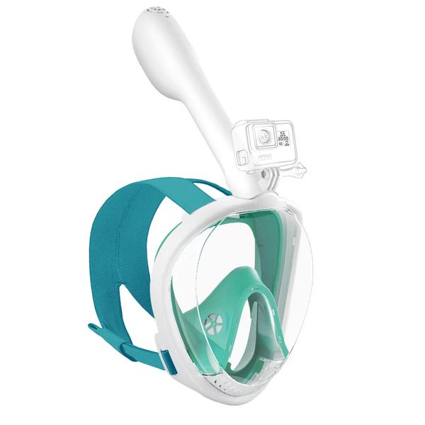 Underwater Snorkeling Mask Full Face Water Sport Scuba Diving Snorkeling Masks Wide View Anti-Fog Submarine Mask Color White And Green Size S/M