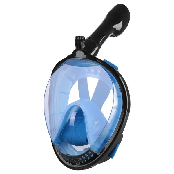 Underwater Snorkeling Mask Full Face Water Sport Scuba Diving Snorkeling Masks Wide View Anti-Fog Submarine Mask Color Black And Blue Size L/XL