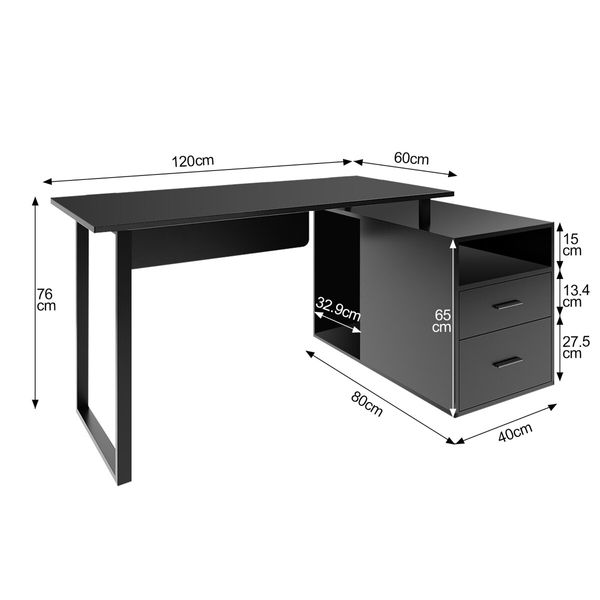 Computer Office Desk Study Writing Laptop Table Bookcase Black Workstation Bookshelf Shelving Storage Unit with Drawers Shelves