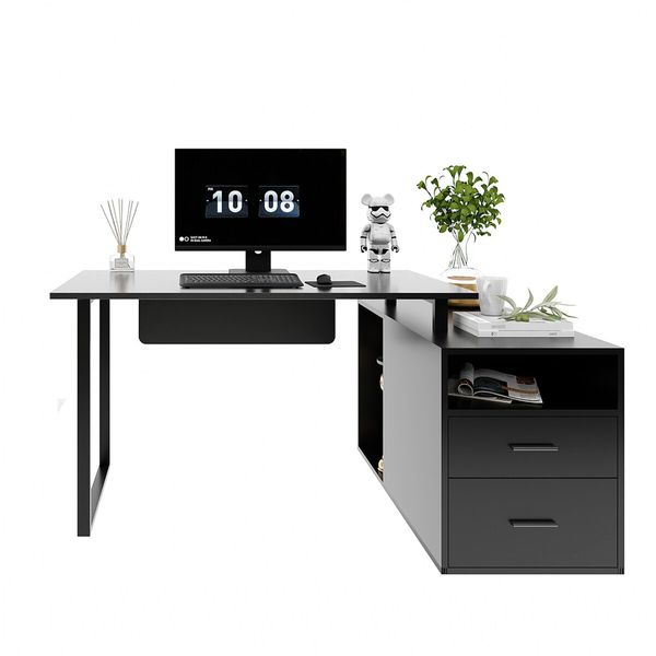 Computer Office Desk Study Writing Laptop Table Bookcase Black Workstation Bookshelf Shelving Storage Unit with Drawers Shelves