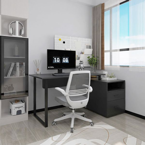 Computer Office Desk Study Writing Laptop Table Bookcase Black Workstation Bookshelf Shelving Storage Unit with Drawers Shelves