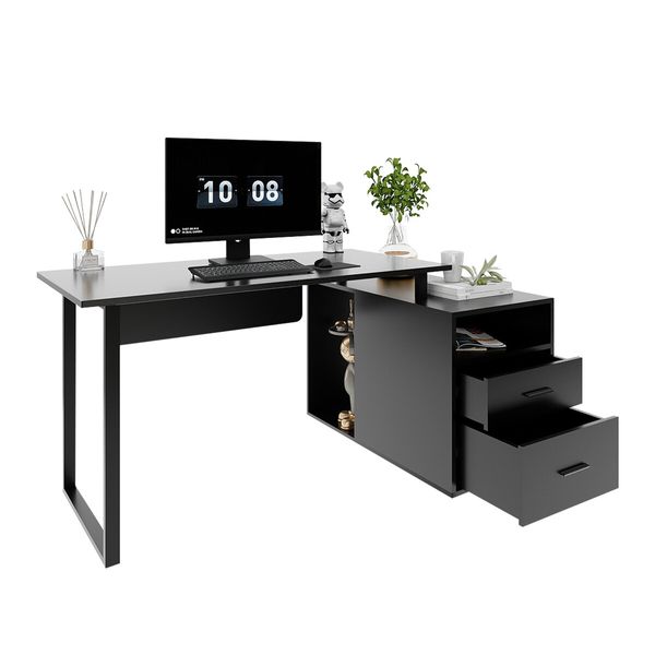 Computer Office Desk Study Writing Laptop Table Bookcase Black Workstation Bookshelf Shelving Storage Unit with Drawers Shelves