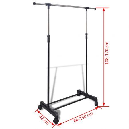 Adjustable Clothes Rack 4 Castors 1 Hanging Rail