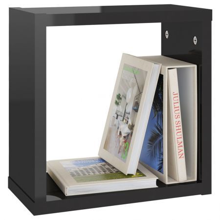 Wall Cube Shelves 2 pcs High Gloss Black 30x15x30 cm