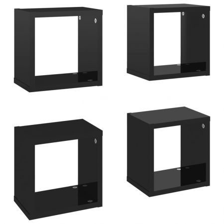 Wall Cube Shelves 4 pcs High Gloss Black 22x15x22 cm