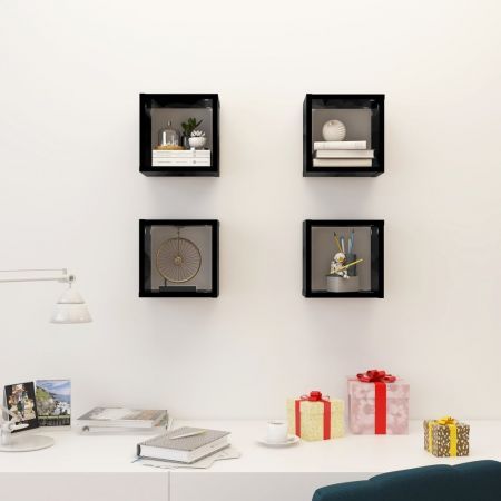 Wall Cube Shelves 4 pcs High Gloss Black 22x15x22 cm