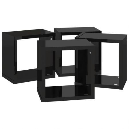 Wall Cube Shelves 4 pcs High Gloss Black 22x15x22 cm