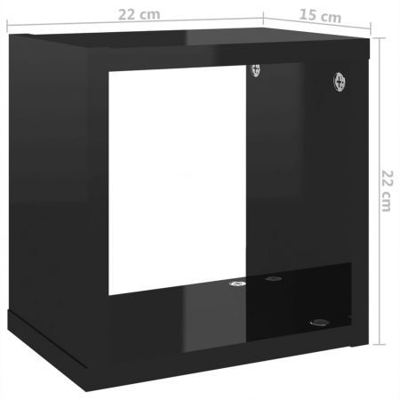 Wall Cube Shelves 4 pcs High Gloss Black 22x15x22 cm