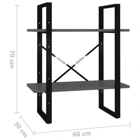 2-Tier Book Cabinet Grey 60x30x70 cm Engineered Wood