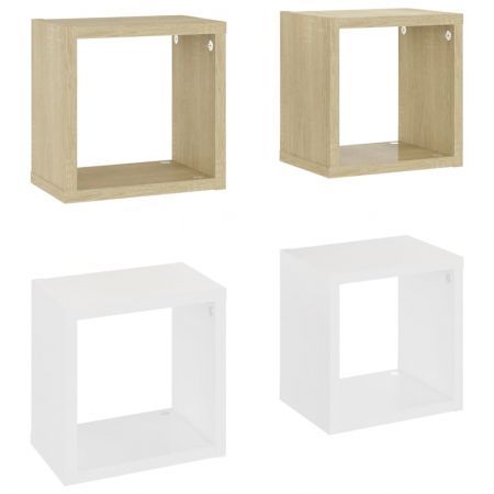 Wall Cube Shelves 4 pcs White and Sonoma Oak 22x15x22 cm