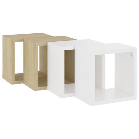 Wall Cube Shelves 4 pcs White and Sonoma Oak 22x15x22 cm