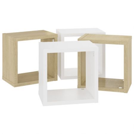 Wall Cube Shelves 4 pcs White and Sonoma Oak 22x15x22 cm