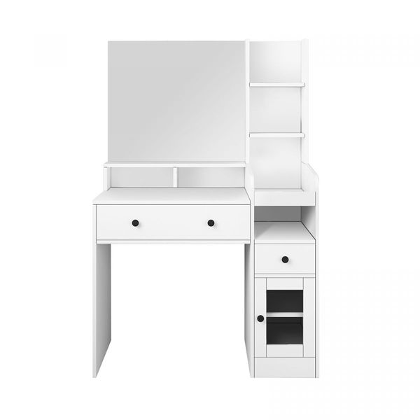 Dressing Table Vanity Mirror Dresser Makeup Desk With Drawers Storage 4 Shelves Bedroom Furniture White Modern