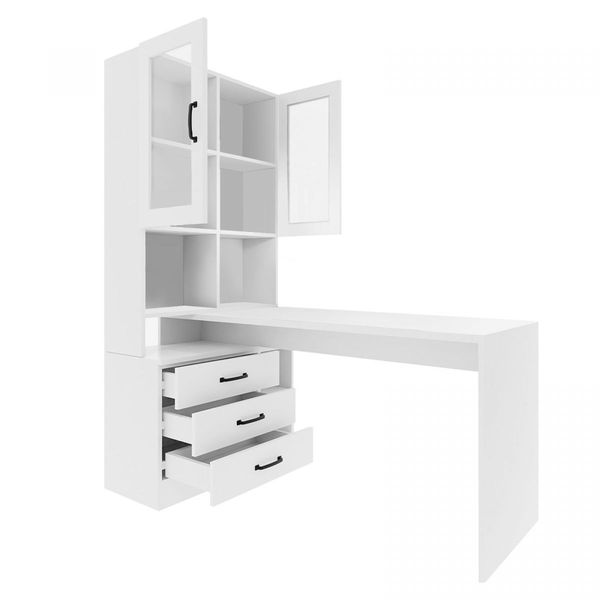 White Computer Desk Bookcase Office Study Writing Laptop Table Shelving Bookshelf Workstation with Drawers Shelves Cabinets