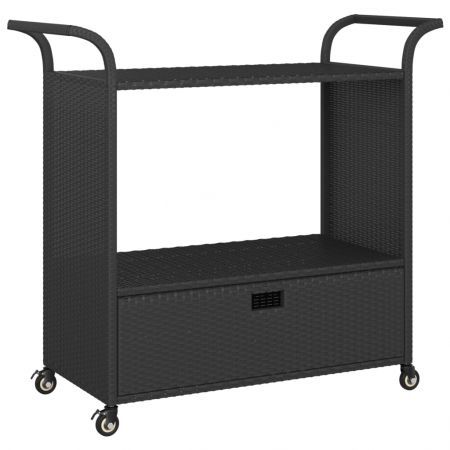 Bar Cart with Drawer Black 100x45x97 cm Poly Rattan