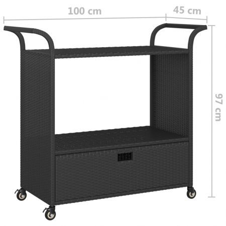 Bar Cart with Drawer Black 100x45x97 cm Poly Rattan