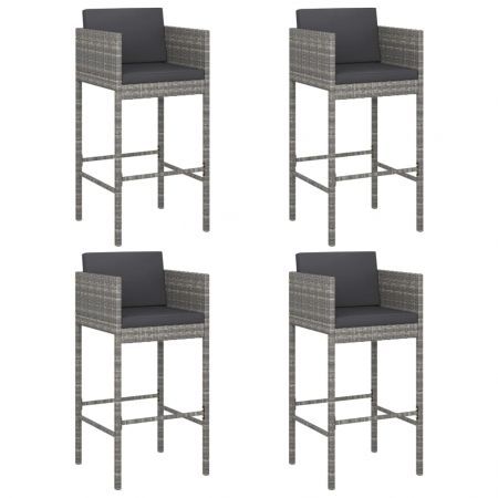 Bar Stools 4 pcs with Cushions Grey Poly Rattan