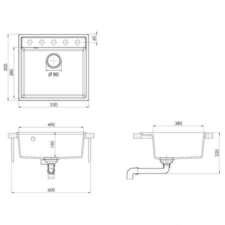 Kitchen Sink with Overflow Hole Black Granite