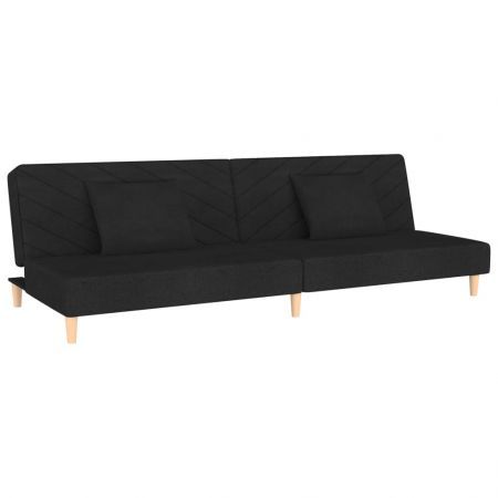 2-Seater Sofa Bed with Two Pillows Black Fabric