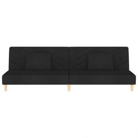 2-Seater Sofa Bed with Two Pillows Black Fabric