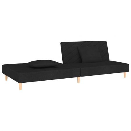 2-Seater Sofa Bed with Two Pillows Black Fabric