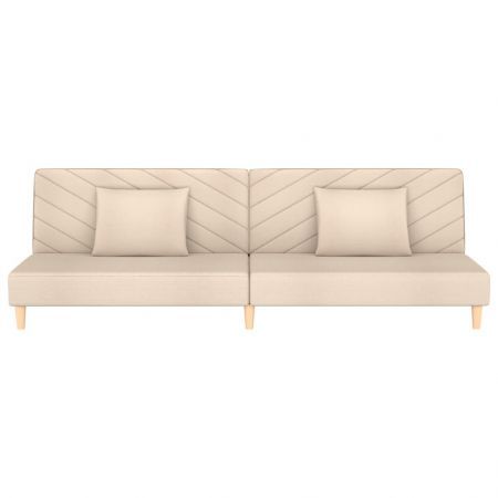 2-Seater Sofa Bed with Two Pillows Cream Fabric