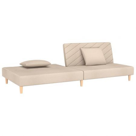 2-Seater Sofa Bed with Two Pillows Cream Fabric