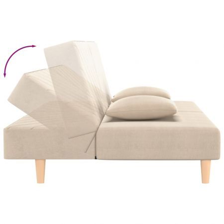 2-Seater Sofa Bed with Two Pillows Cream Fabric