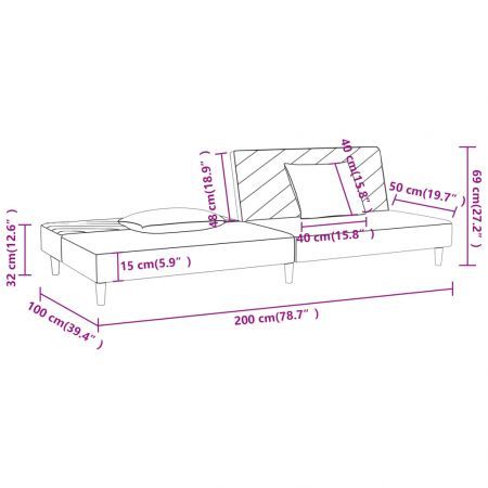 2-Seater Sofa Bed with Two Pillows Cream Fabric