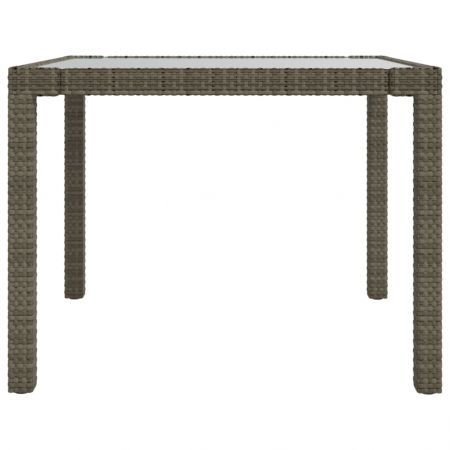 Garden Table 90x90x75 cm Tempered Glass and Poly Rattan Grey