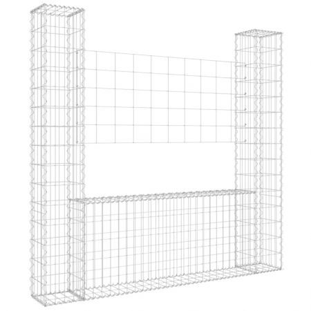 U-shape Gabion Basket with 2 Posts Iron 140x20x150 cm