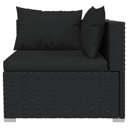 3-Seater Sofa with Cushions Black Poly Rattan