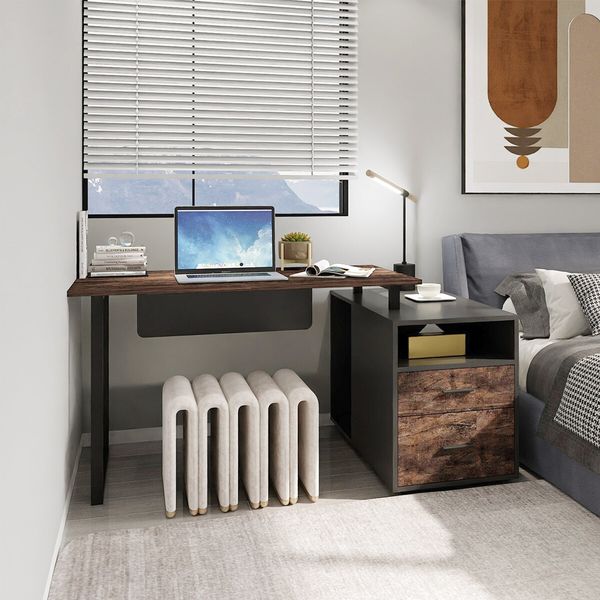 Computer Office Desk Bookcase Laptop Study Writing Table Bookshelf Workstation Shelving Storage Unit Modern with Drawers Shelves