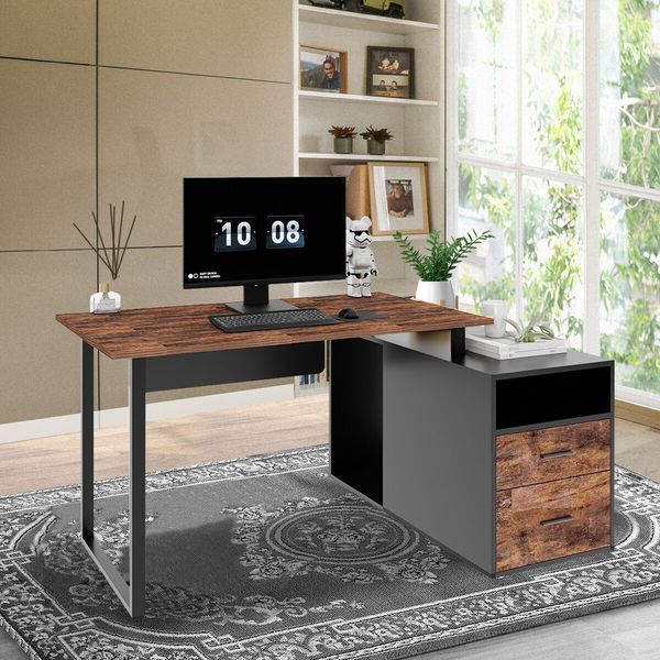 Computer Office Desk Bookcase Laptop Study Writing Table Bookshelf Workstation Shelving Storage Unit Modern with Drawers Shelves