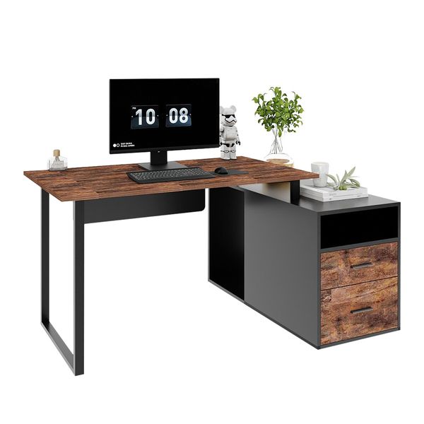 Computer Office Desk Bookcase Laptop Study Writing Table Bookshelf Workstation Shelving Storage Unit Modern with Drawers Shelves