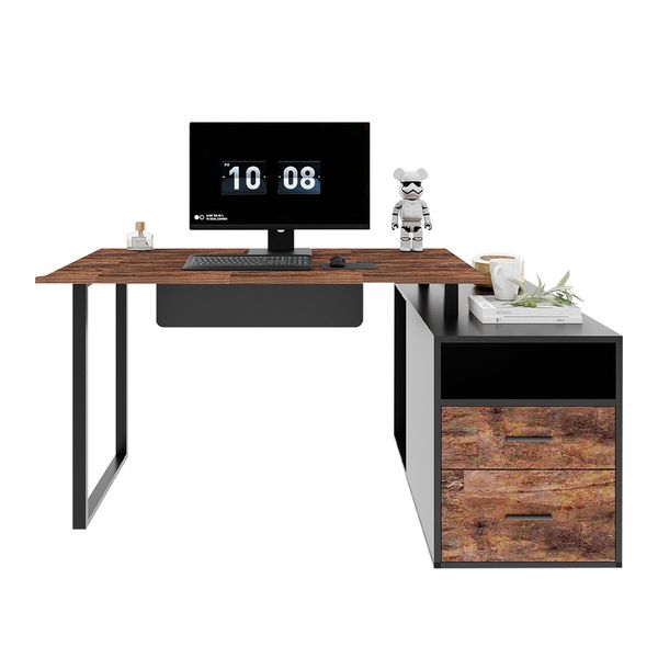 Computer Office Desk Bookcase Laptop Study Writing Table Bookshelf Workstation Shelving Storage Unit Modern with Drawers Shelves