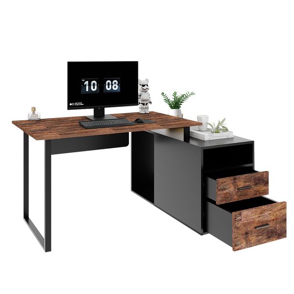 Computer Office Desk Bookcase Laptop Study Writing Table Bookshelf Workstation Shelving Storage Unit Modern with Drawers Shelves