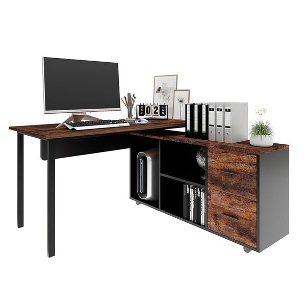 Computer Office Desk Table Bookcase Study Bookshelf Writing Laptop Workstation Storage Shelves with Detachable Cabinet